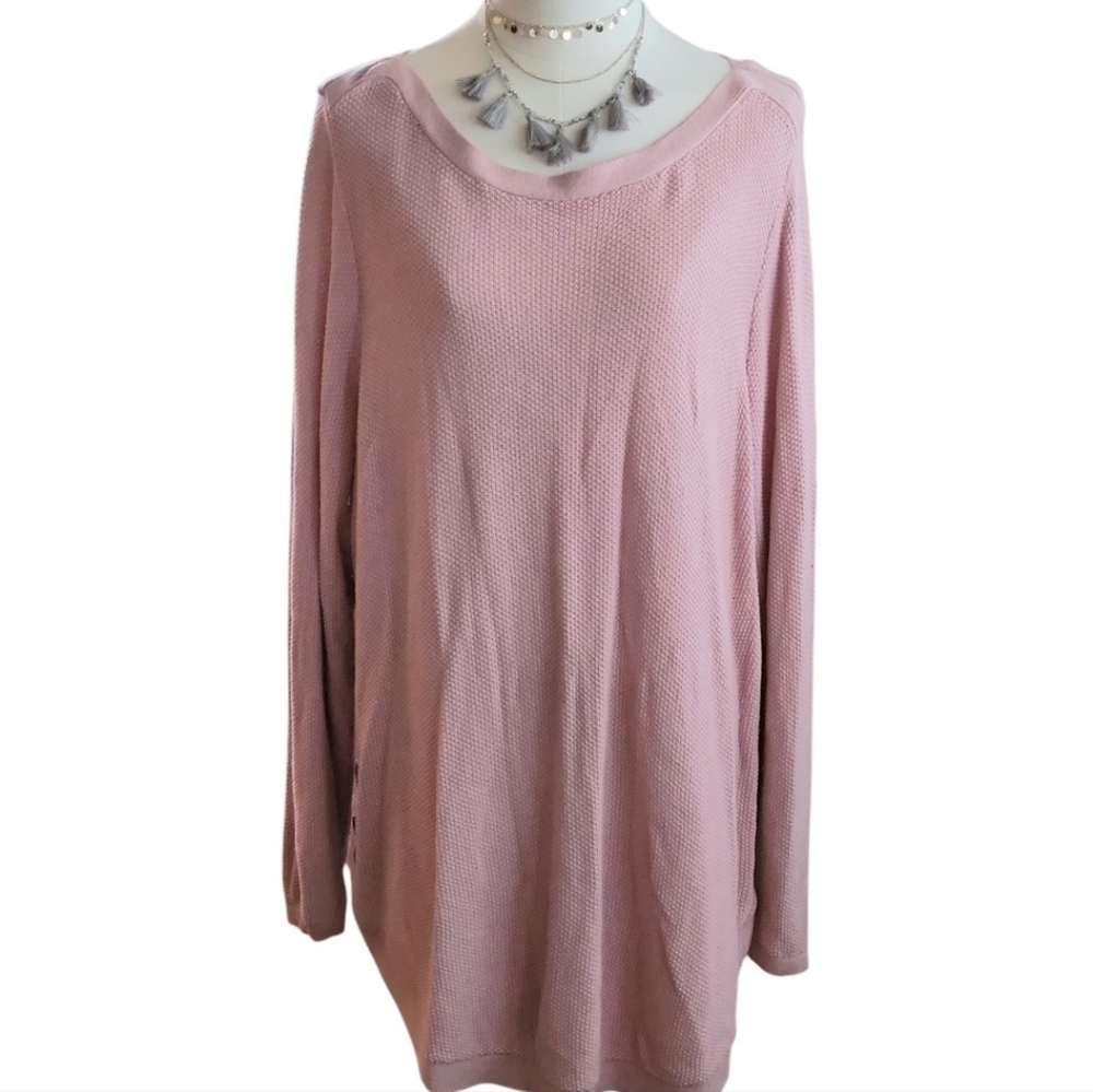 Westport Pink Waffle Knit Side Buttons Sweater Tunic Size 3X